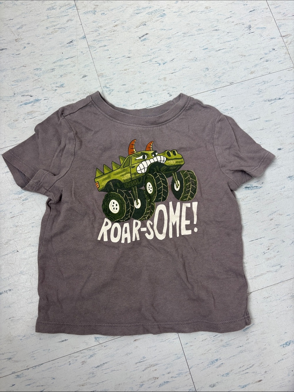 Old Navy Gray Tee with Green Monster Truck Graphic